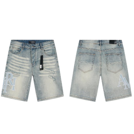 Light Blue Denim Shorts with Light Blue AMIRI Logo